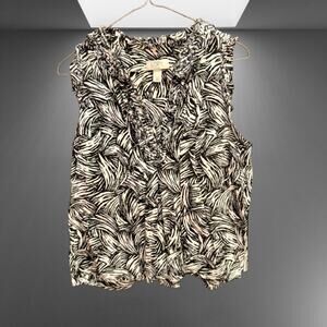 🎉HP!🎉LOFT Sleeveless Black & Cream Leaf Ruffle V-Neck Top (MP)